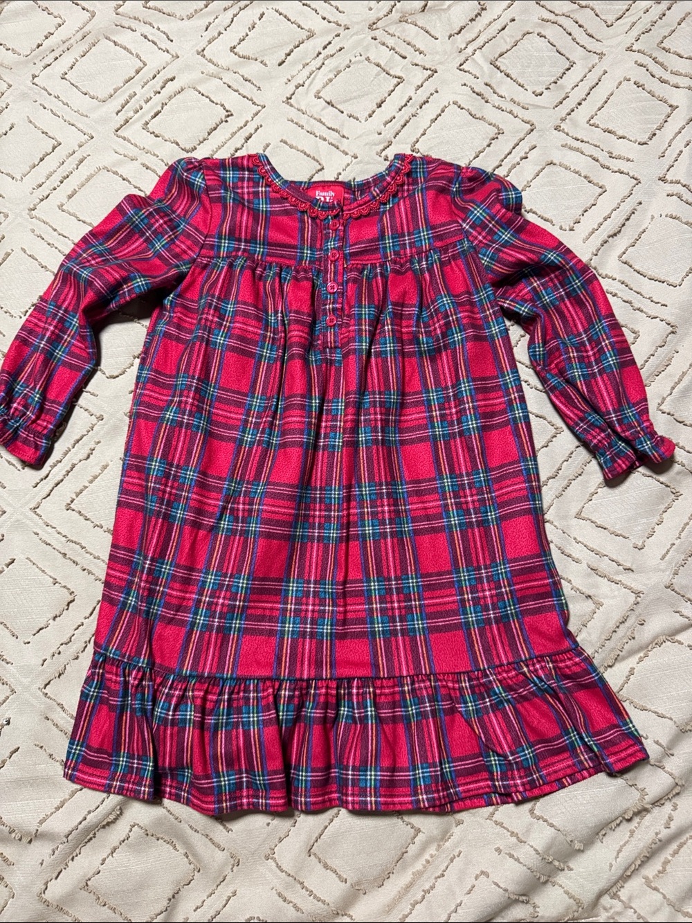 Family Pajamas Red Plaid Girls Long-Sleeve Nightgown